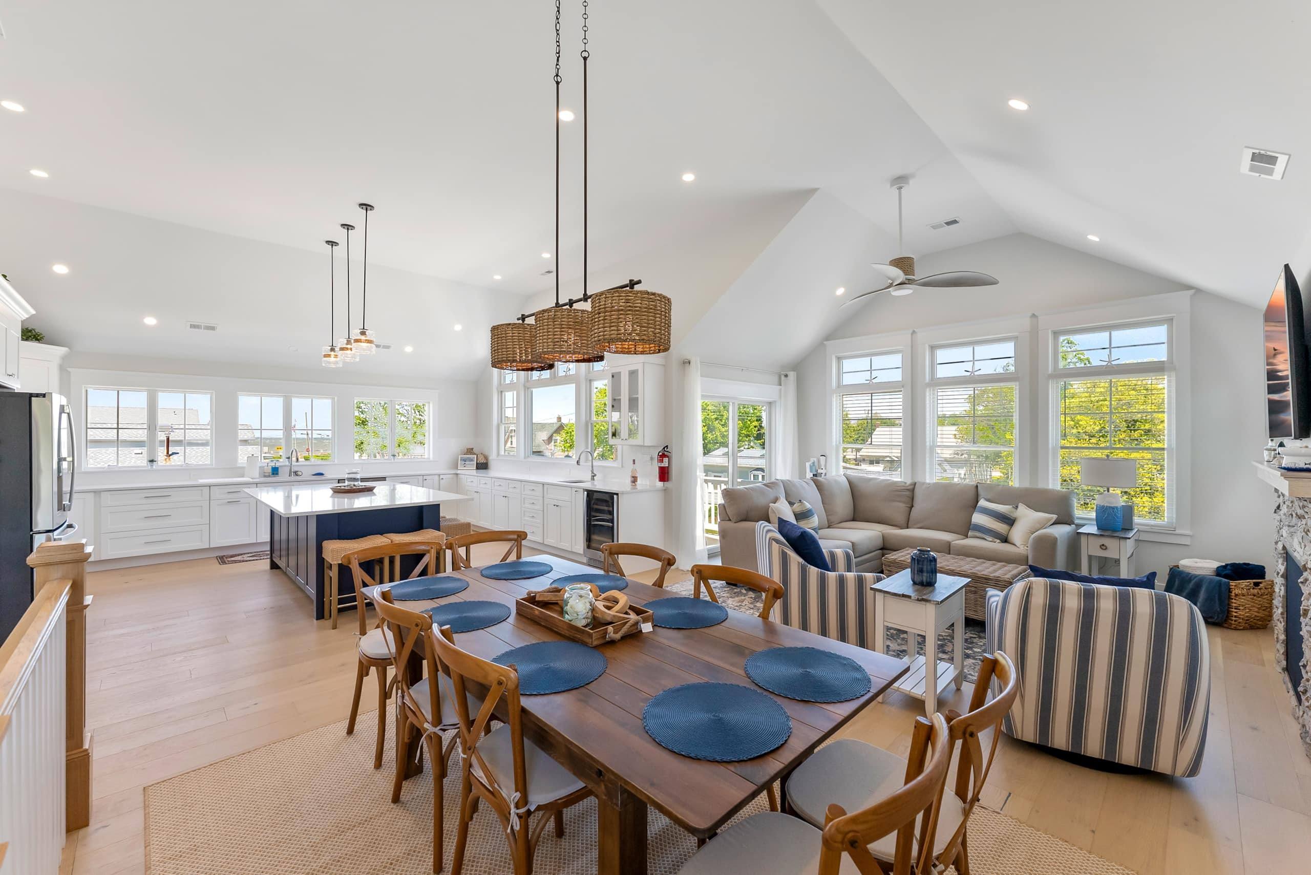 Open dining room at The Delford with windows along the bay side