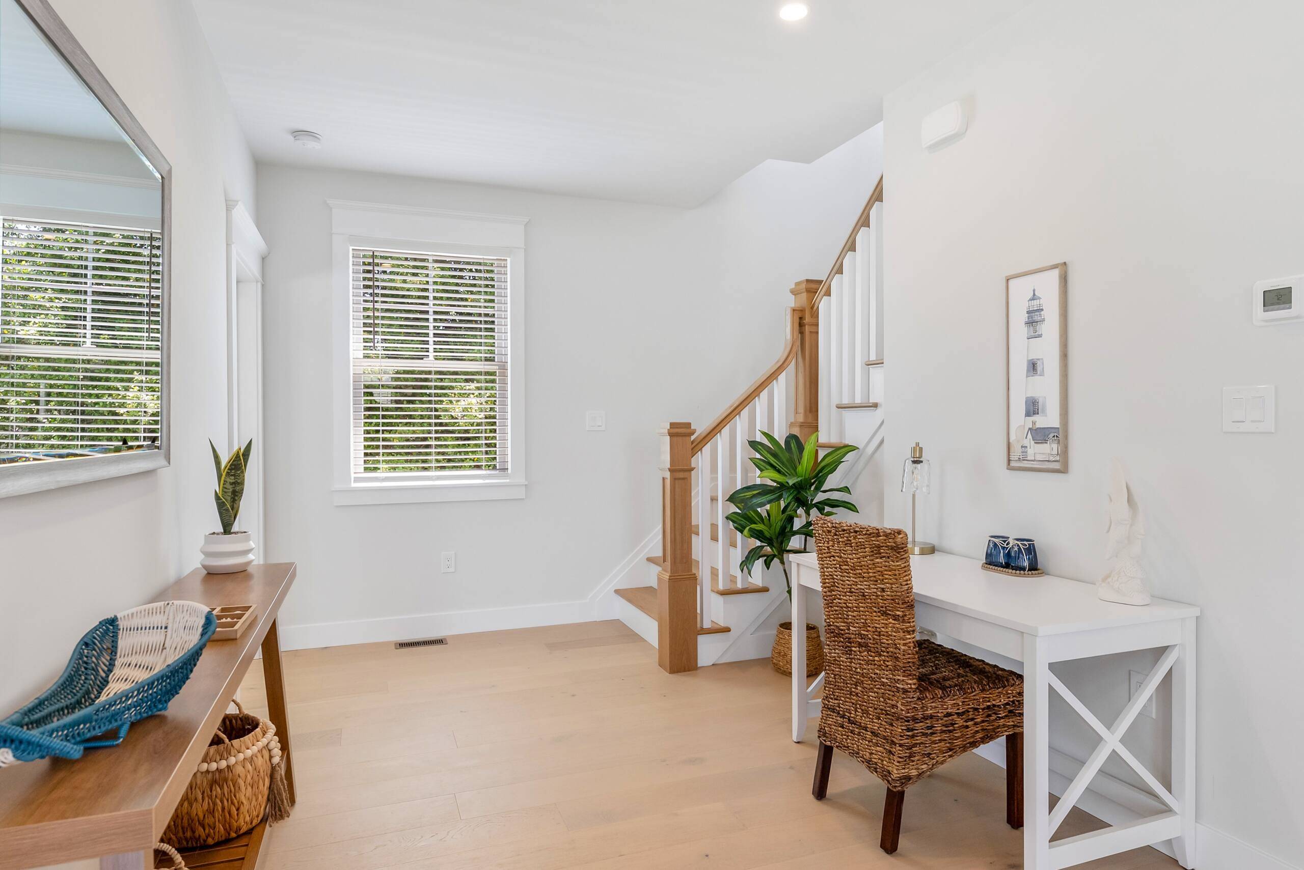 Desk and console in the bright upstairs landing at The Delford